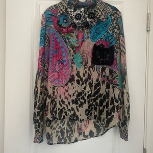 Bisou Bisou Vibrant Paisley and Leopard Blouse